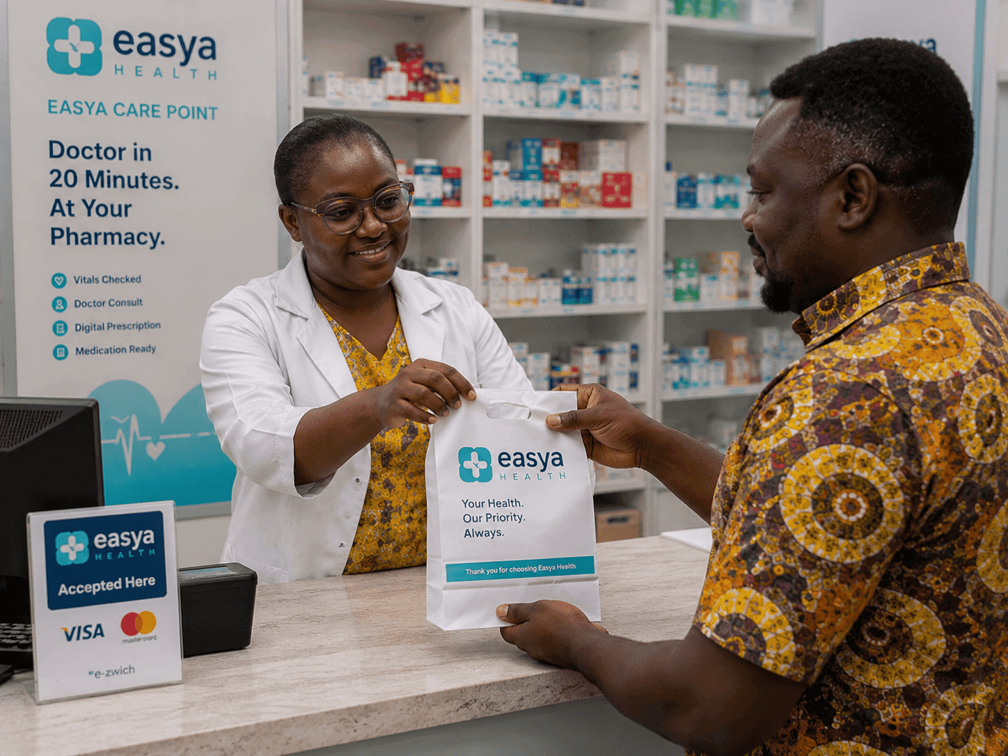 Patient receiving medication at an Easya Care Point